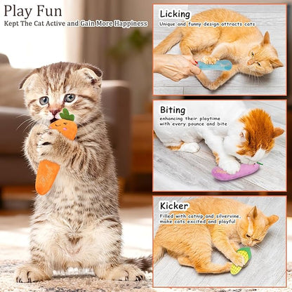 ETEKYER Catnip Cat Toys, 5 Pack, Plush Cat Nip Toys for Indoor Kitten Kitty, Interactive Cat Kicker Chew Safe Teeth Cleaning Toys, Fun Vegetable Shape
