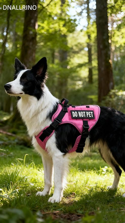 Tactical Dog Harness for Medium and Large Breeds, Air Dog Vest No Pull with Reflective Do Not Pet Patches, Breathable Dog Molle Vests for Training Walking Hunting Pink