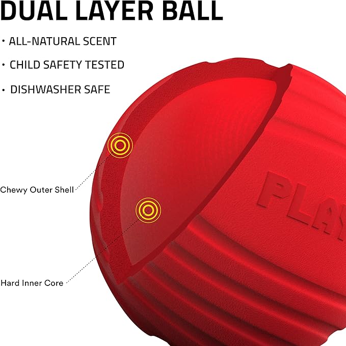 Playology Dog Toys | Dual Layer Ball Durable Chew Toy for Aggressive Chewers | Medium Beef Scented Toy - Easy to Clean and Made from Non Toxic Materials