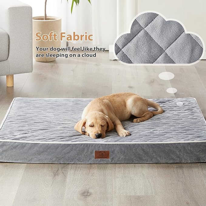 WNPETHOME Orthopedic Waterproof Extra Large Dogs Bed with Removable Washable Cover, Multi-Needle Quilting XL Crate Bed for Large Sized Dog, Light Grey
