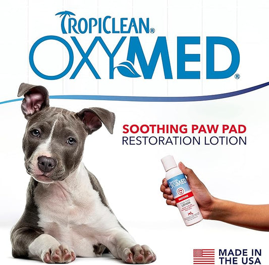 TropiClean OxyMed Dog Paw Balm, Moisturizing & Healing Dog Lotion for Dry Paws & Noses, Soothes Itchy Skin with Shea Butter and Vitamins A & E, Barrier Protection Against the Elements, Cat Safe, 4oz