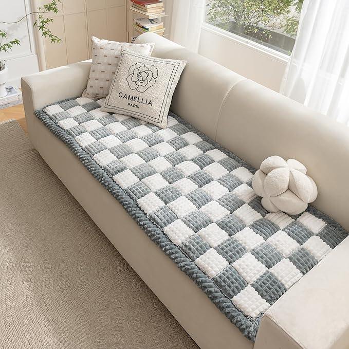 HOMEREFROM Couch Cover for Dogs Washable, Fuzzy Pet Cover for Sofa, Covers for 3 Cushion Couch Pet-Friendly, Non Slip Dog Bed Mat Dog Blanket (Bluegrey, 27.6x82.7 inch)