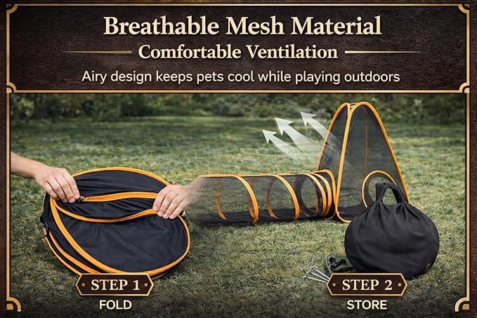 Outdoor Cat Tunnel Playset with Pop-Up Cubes & Tent – Portable Mesh Cat Playpen for Yard, Secure Enclosed Tunnel System for Cats, Kittens, Rabbits & Small Pets