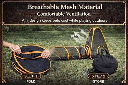 Outdoor Cat Tunnel Playset with Pop-Up Cubes & Tent – Portable Mesh Cat Playpen for Yard, Secure Enclosed Tunnel System for Cats, Kittens, Rabbits & Small Pets