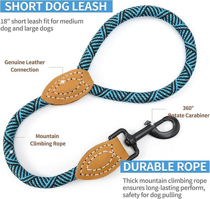 Mile High Life Short Leash for Large Dogs, Short Dog Rope Leash with Heavy Duty Metal Sturdy Clasp, Genuine Leather Tailored Connection(Green, 18 Inch)