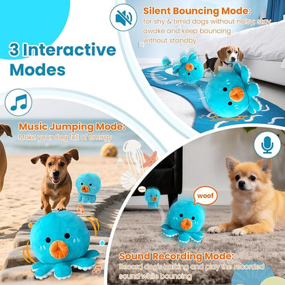 Interactive Dog Toys, [Newly Upgraded] Moving Dog Toy to Keep Them Busy, Bouncing Dogs Toy/Squeaky Rolling Ball with Jumping Music Silent Mode for Small Medium Large Dogs(Upgrade Octopus)