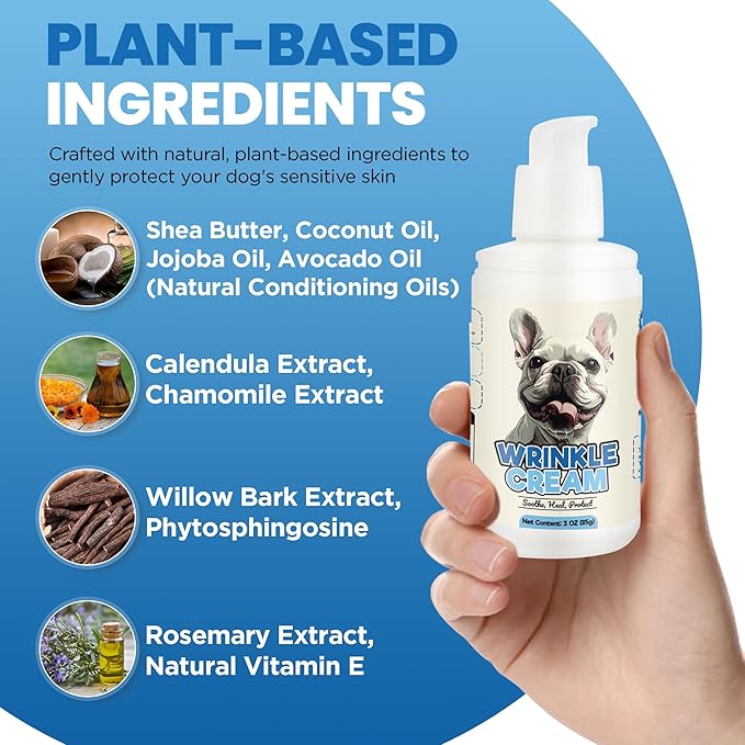 Wrinkle Balm for Dog Wrinkles 3 Oz Includes Applicator, Dog Lotion for Dry Itchy Skin Relief, Yeast Infection Treatment, Protects from Cracks & Wounds