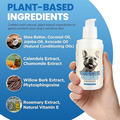 Wrinkle Balm for Dog Wrinkles 3 Oz Includes Applicator, Dog Lotion for Dry Itchy Skin Relief, Yeast Infection Treatment, Protects from Cracks & Wounds