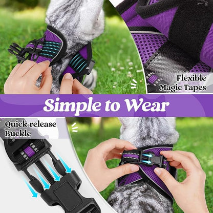 rabbitgoo Cat Harness and Leash Set for Walking Escape Proof, Adjustable Soft Kittens Vest with Reflective Strip for Cats, Comfortable Outdoor Vest, Purple, L