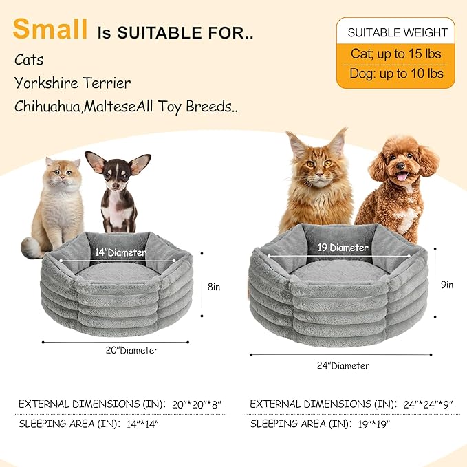 Kimpets Small Dog Bed for Small Dogs, Cat Beds for Indoor Cats, Pet Bed for Puppy and Kitty, Extra Soft & Machine Washable with Anti-Slip & Water-Resistant Oxford Bottom, Grey, 24 inches
