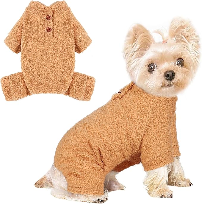 Dog Sweaters for Small Dogs Winter Dog Pajamas Sized Dogs Boy Girl Fleece Pet Clothes Puppy Outfit 4 Legs Jumpsuits for Chihuahua Yorkie Cat Apparel (Khaki, X-Small)