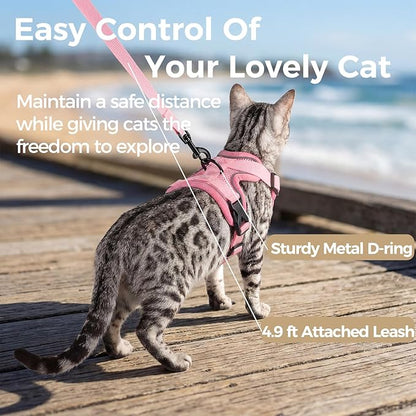 pangdi Cat Harness and Leash Set Escape Proof Tactical Extra Large Kitten Harness Emotional Support Cat Vest, Pink, XL