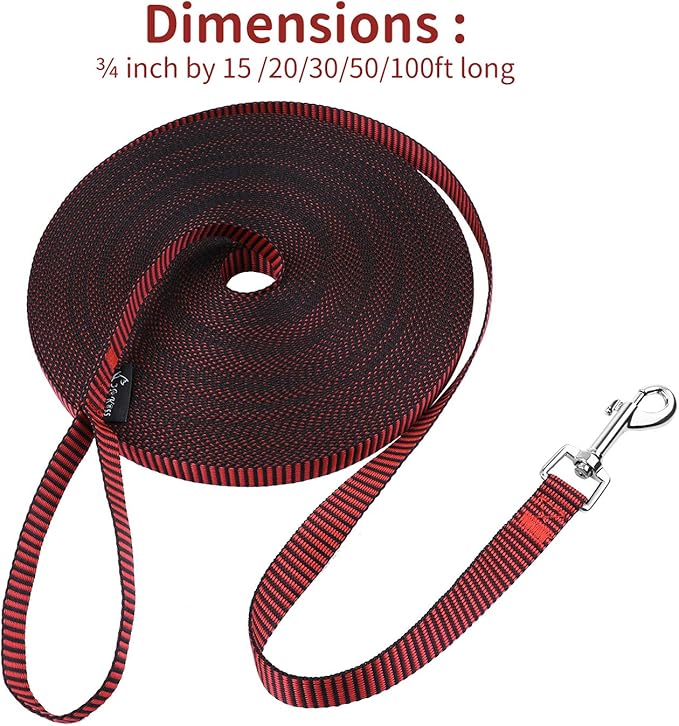 Hi Kiss Dog/Puppy Obedience Recall Training Agility Lead - 15ft 20ft 30ft 50ft 100ft Training Leash - Great for Training, Play, Camping, or Backyard(30ft,Black_red)