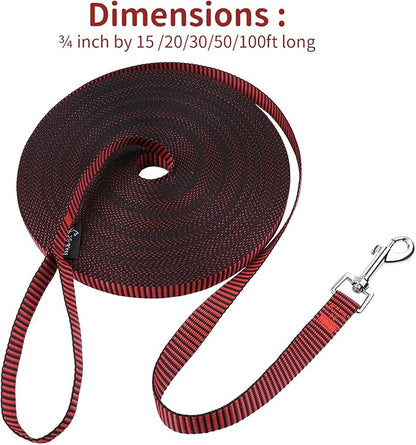 Hi Kiss Dog/Puppy Obedience Recall Training Agility Lead - 15ft 20ft 30ft 50ft 100ft Training Leash - Great for Training, Play, Camping, or Backyard(30ft,Black_red)