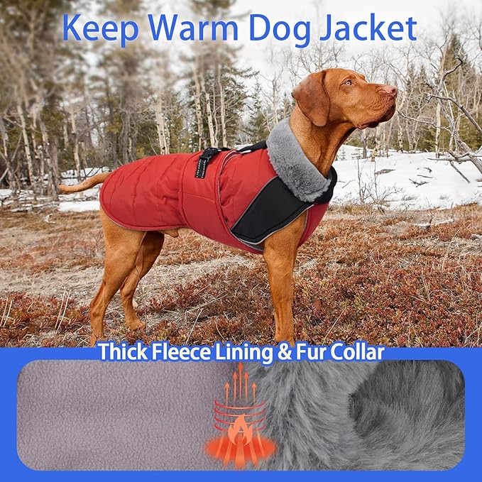 MIGOHI Waterproof Dog Winter Coat - Thick Dog Fleece Jacket with Reflective Strips, Warm Winter Snowsuit Sweater for Small Dogs,Machine Washable,French Bulldog,M,RedBlack