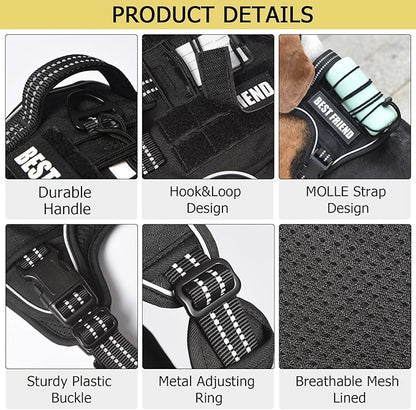 PET MARVEL Tactical Dog Harness for Large Size, No Pull Military Dog Vest with Easy Control Handle, Molle Hoop & Loop, Adjustable Reflective Reinforced Stich for Walking Training, Black