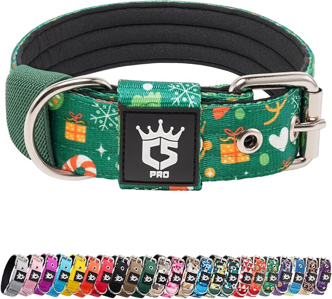 TSPRO Tactical Dog Collar 1.25 Inch Wide Thick Dog Collars with Heavy Duty Metal Buckle, Durable, Strong, Adjustable for Small Dogs (Christmas Green S)