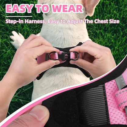 PUPTECK No Pull Dog Harness Small Medium Sized Dog, Adjustable Reflective Escape Proof Easy Control, Comfortable Soft Padded Step in Pet Vest Harness, Pink, M