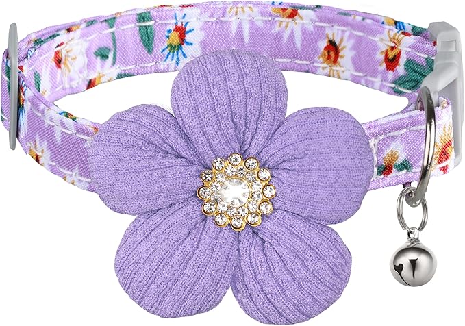 Medium Dog Collar with Flower, Dog Collars for Medium Dogs Collar for Girl Cute Dog Collar with Bell, Adjustable Length