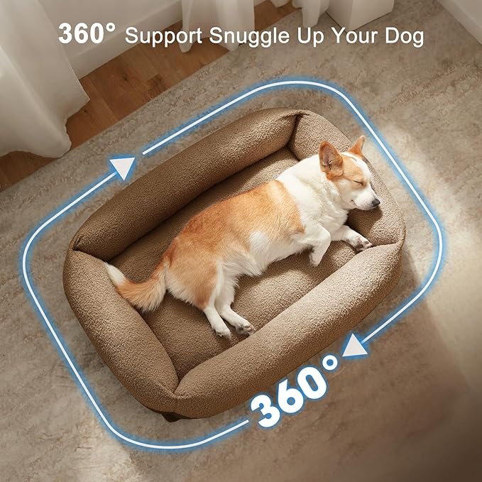 FURTIME Washable Small Dog Bed, Rectangle Comfy Fluffy Kitten Puppy Bed, Removable Zipper Cover Machine Wash, Soft Breathable Orthopedic Bed Durable Pet Cuddler with Anti-Slip Bottom, 20"x19"x6",Brown