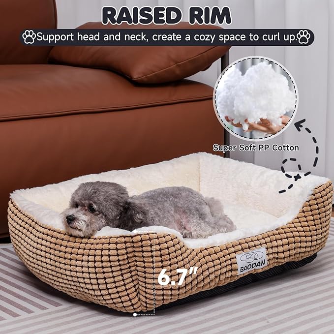 Baodan Dog Beds for Small Medium Dogs Washable, Calming Dog Bed Small Size Dog, Orthopedic Dog Bed, Warming Soft Calming Sleeping Puppy Bed Durable Pet Bed with Anti-Slip Bottom (25 inch, Coffee)