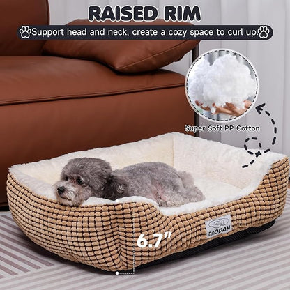Baodan Dog Beds for Small Medium Dogs Washable, Calming Dog Bed Small Size Dog, Orthopedic Dog Bed, Warming Soft Calming Sleeping Puppy Bed Durable Pet Bed with Anti-Slip Bottom (25 inch, Coffee)