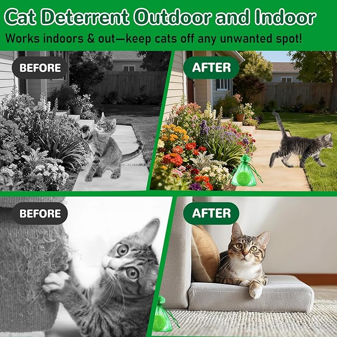 Cat Deterrent Outdoor, 10 Pack Natural Peppermint Essential Oil Cat & Dog Deterrent Balls Outdoor Indoor, Keep Cats Out of Yard Garden Plants Lawn Furniture Trash Anti Cat Scratch Chew, Keep Cats Away