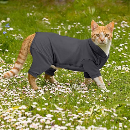 Yternal Sticky Hair Cat Clothes, Breathable & Lightweight, Reduces Shedding Fur Pajamas, Full Body Long Sleeve Surgical Bodysuit, Stop Licking & Shedding Darkgrey XS