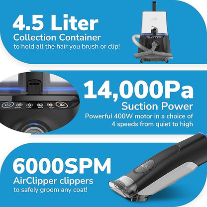 FURME Ultra Pet Grooming Vacuum Kit - Cat & Dog Grooming Kit for Easy Pet Care at Home, Quiet & Safe Dog Hair Remover Machine with Brush, Clipper, Shedding & Cleaner Tools & 4.5L Canister