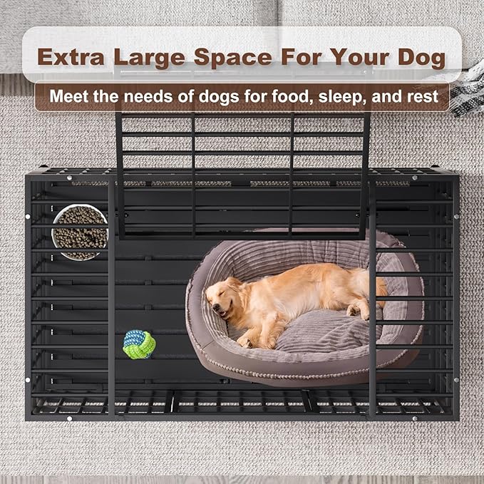 Snuowu 54 Inch Heavy Duty Dog Crate with Wheels，Indestructible Escape-Proof Dog Cage for Large Dogs, Extra Large XL XXL Indestructible Dog Crate with Removable Tray.