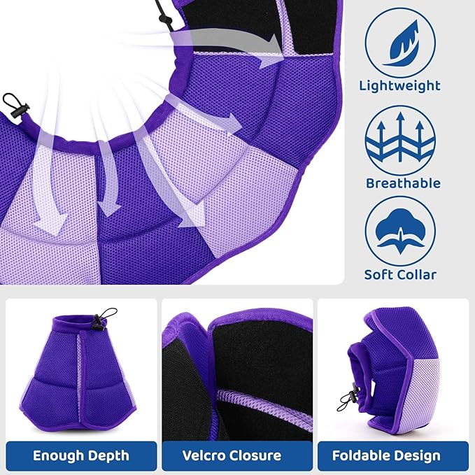 SUNFURA Dog Cone - Soft Cone for Dogs to Stop Licking, Pet E-Collar Alternative After Surgery, Adjustable Pet Recovery Collar for Wound Healing, Purple Small