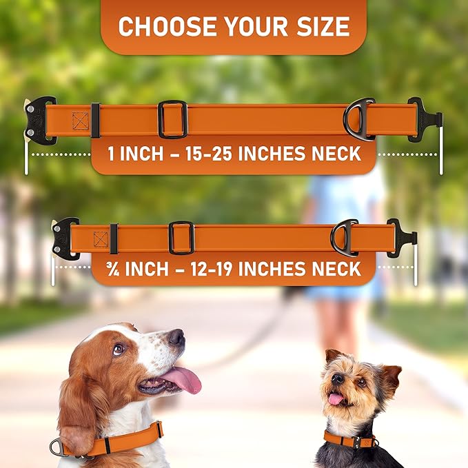 NexaPaw Biothane Dog Collar with Cobra Buckle - Made in USA - QR Code Dog Tag ID Included - Adjustable Heavy Duty Dog Collars for Medium Large Dogs - Waterproof Military Grade Tactical (3/4", Orange)