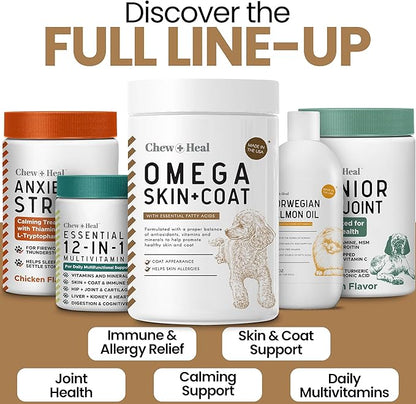 Omega for Dogs - 180 Delicious Soft Chews - Salmon Oil Treats for Skin and Coat, Itch Relief - Fish Oil Blend of Essential Fatty Acids, Omega 3, 6, and 9, and Vitamins - Peanut Butter Flavor