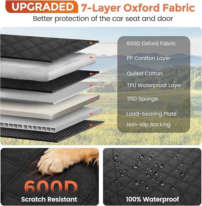 CUIOFREE Dog Seat Cover for Back Seat Hard Bottom,Holds 500 lbs,Waterproof Dog Car Seat Cover for Back Seat Extender,Scratch-Proof Pet Hammock for Car,SUV,Truck - with Mesh Window & Storage,BlackOR