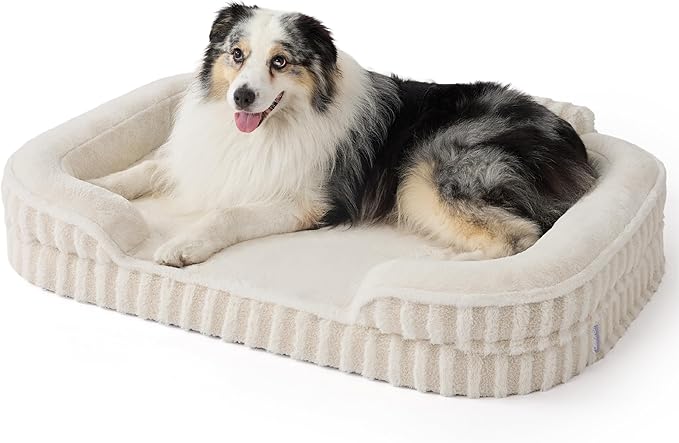LE SURE Cute Dog Beds for Extra Large Dogs, Orthopedic Waterproof XL Pet Bed with Sides, High Back Non-Slip and Egg-Crate Foam Big Dog Couch Sofa with Washable Removable Cover, Beige