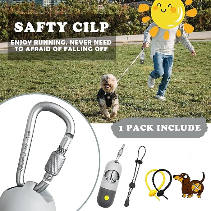 Dog Poop Bag Dispenser with Flashlight|Dog Poop Bag Holder with Leash Clip|Hands-Free Leash Holder with Straps and 1 Roll Waste Bags (Light Grey)