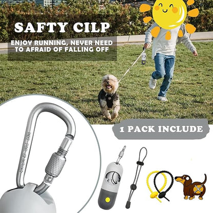 Dog Poop Bag Dispenser with Flashlight|Dog Poop Bag Holder with Leash Clip|Hands-Free Leash Holder with Straps and 1 Roll Waste Bags (Light Grey)