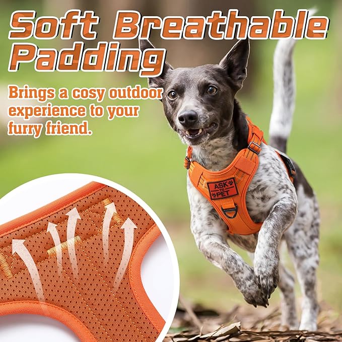 rabbitgoo Tactical Dog Harness for Small Dogs, No Pull Military Service Vest with Handle & Molle, Easy Control for Training Walking, Adjustable Reflective Straps, Orange, S
