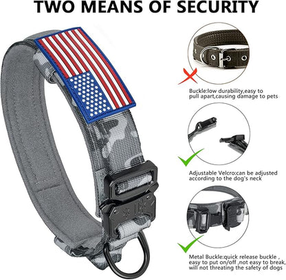 DAGANXI Tactical Dog Collar, Adjustable Military Training Nylon Dog Collar with Control Handle and Heavy Metal Buckle for Medium and Large Dogs, with Patches and Airtags Case (XL, Camo)