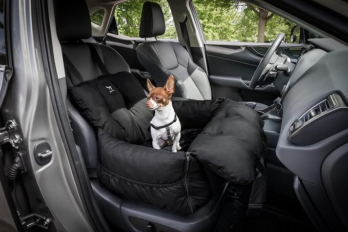 JACKO & CO - Premium Dog Car Seat v2 Booster Seat for Small & Medium Pets Under 25lbs - Machine Washable w Removable Cover Water Resistant w Clip-On Leash for Front or Back Seat (Black Small (1-25lbs)