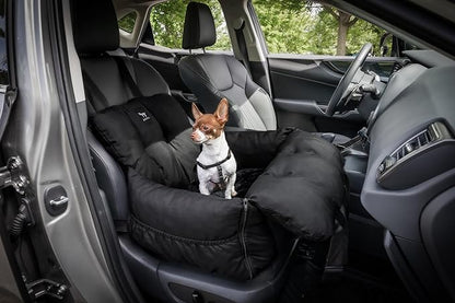 JACKO & CO - Premium Dog Car Seat v2 Booster Seat for Small & Medium Pets Under 25lbs - Machine Washable w Removable Cover Water Resistant w Clip-On Leash for Front or Back Seat (Black Small (1-25lbs)