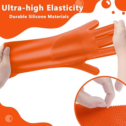 Pet Grooming Gloves—Heat Resistant Dog Washing Gloves with High-Density Teeth, Dog Bath Scrubber with Enhanced Five Finger Design, Silicone Gloves for Dogs and Cats Bathing, Massage (Orange)
