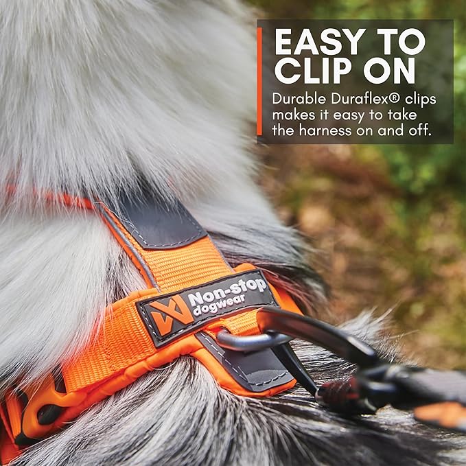 Non-stop dogwear Line Harness 5.0, Padded Dog Harness for Medium Dogs, Made for Hiking, Sport and Everyday Active Life with 3 Leash Clips, Reflectors and Ergonomic Fit, Orange, Size 6  