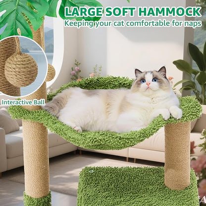 Woochpet Large Cat Tree for Indoor Cats, Multi-Functional Comfy Cat Bed - 48inch Tall Cat Tower with Scratching Post, Cozy Hammock for Kittens and Adults Cat, Cute Cando with Toy