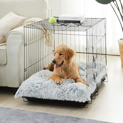 BFPETHOME Dog Beds for Large Dogs, Plush Dog Crate Bed Fluffy Cozy Kennel Pad for Sleeping &Ease Anxiety, Washable Pet Mats with Anti-Slip Bottom for Large Dogs, Grey