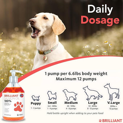 Salmon Oil for Dogs - Healthy Skin & Coat, All Natural Norwegian Fish Oil Food Supplement for Pets, Omega 3 EPA DHA, Ideal for Shedding, Allergy, Itching, Dry Skin, Joint & Bone Health - 16.9 Oz