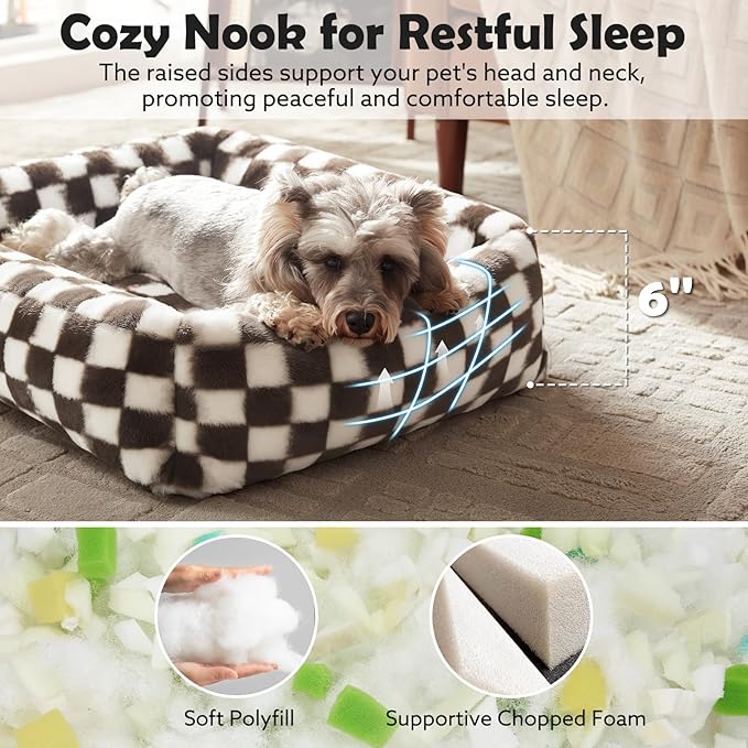 JOEJOY Small Dog Bed for Small Dogs, Rectangle Washable Orthopedic Corduroy Fleece Pet Bed with Removable Zipper Cover, Cute Soft Calming Puppy Bed with Non Skid Bottom