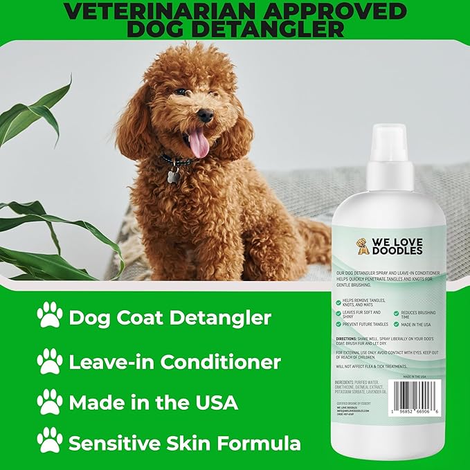 [Upgraded Version] We Love Doodles Dog Detangler Spray - Leave-in Conditioner for Dogs - Dog Detangling Spray - Dematting Spray for Dogs - Tangle Remover - Made in The USA - Large 16 fl oz (Lavender)