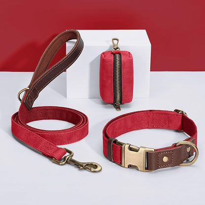 Didog Soft PU Leather Dog Collar for Large Dogs,Classic Adjustable Wide Dog Collars with Quick Release Metal Buckle,Easy Clean and Comfortable with Nylon Lining,Red,XL Neck 20-27", Width 1.2"
