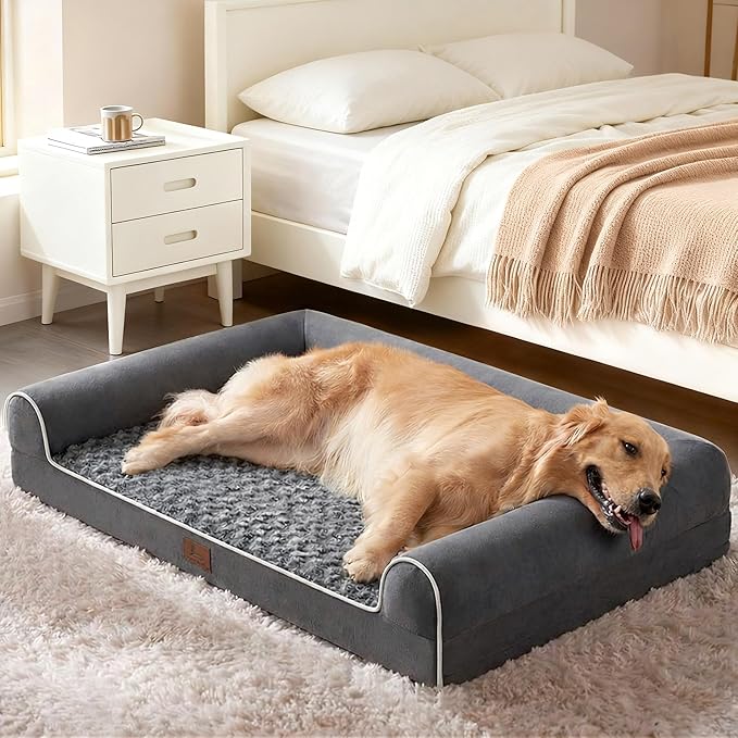 Warmrest Large Dog Beds Large Sized Dogs 45x35x7 Inch, Orthopedic XXL XL Dog Bed for Medium Size Dogs, Big Waterproof Couch Sofa with Removable Washable Cover for Pet, Dark Grey